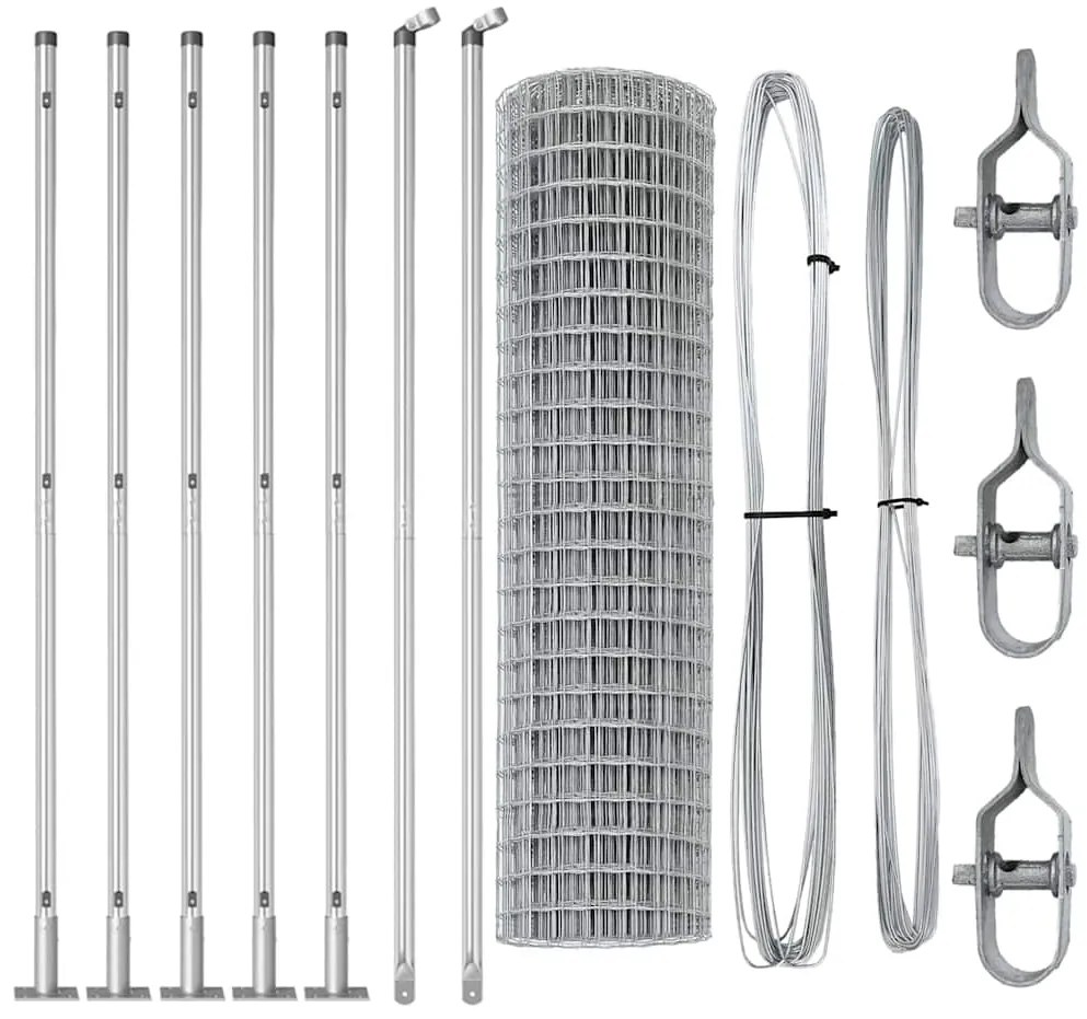 Cerca Euro com 7 postes flangados, 1.2 x 10m, em aço galvanizado