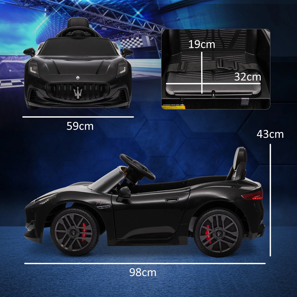 Carro elétrico para crianças com licença Maserati Gran Turismo Folgore, 12 V com comando à distância, para crianças dos 3 aos 5 anos, preto