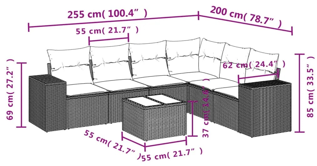 7 pcs conj. sofás jardim com almofadões vime PE cinzento-claro