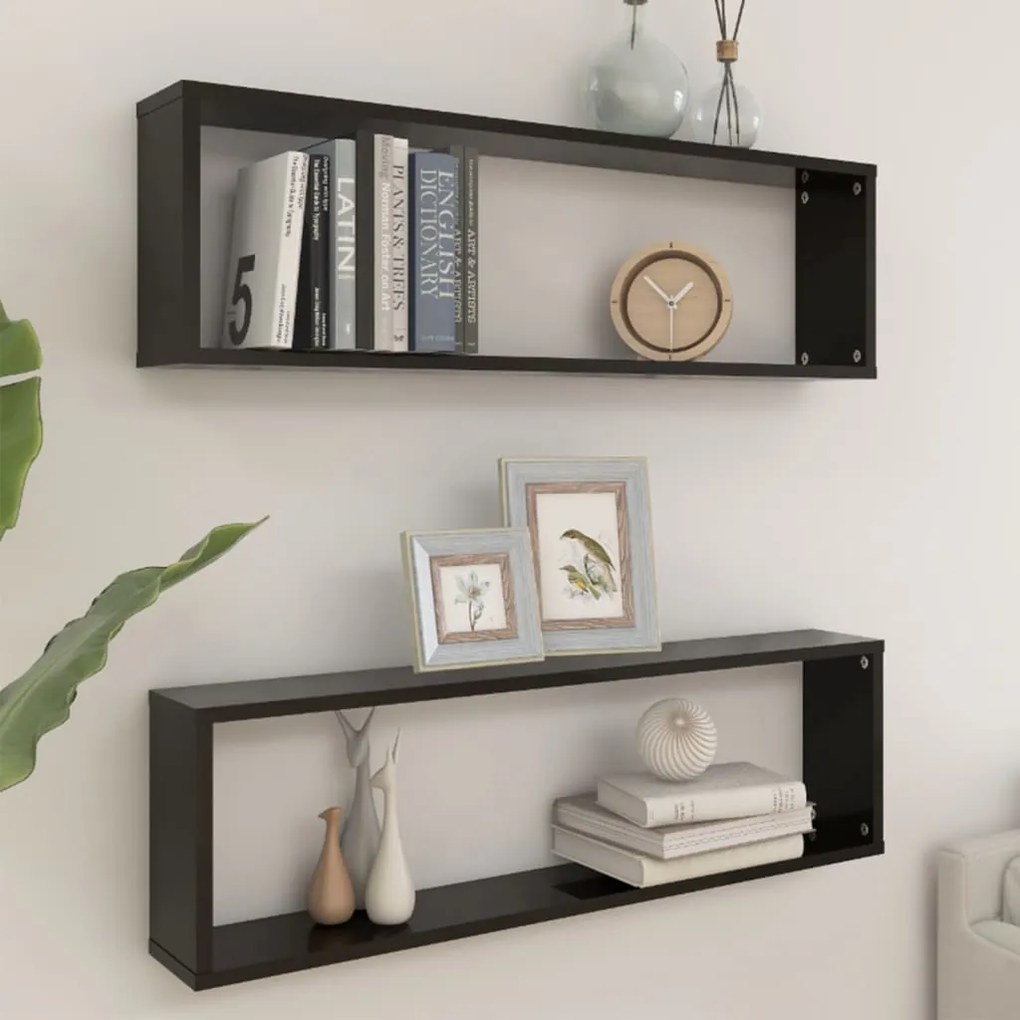 vidaXL Estantes de parede cúbicas 2pcs contr. 100x15x30cm preto brilh.