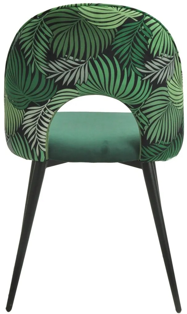 Conjunto 2 Cadeiras Cozinha, sala  ORQUIDEA, metal, tecido veludo verde com encosto florais combinando