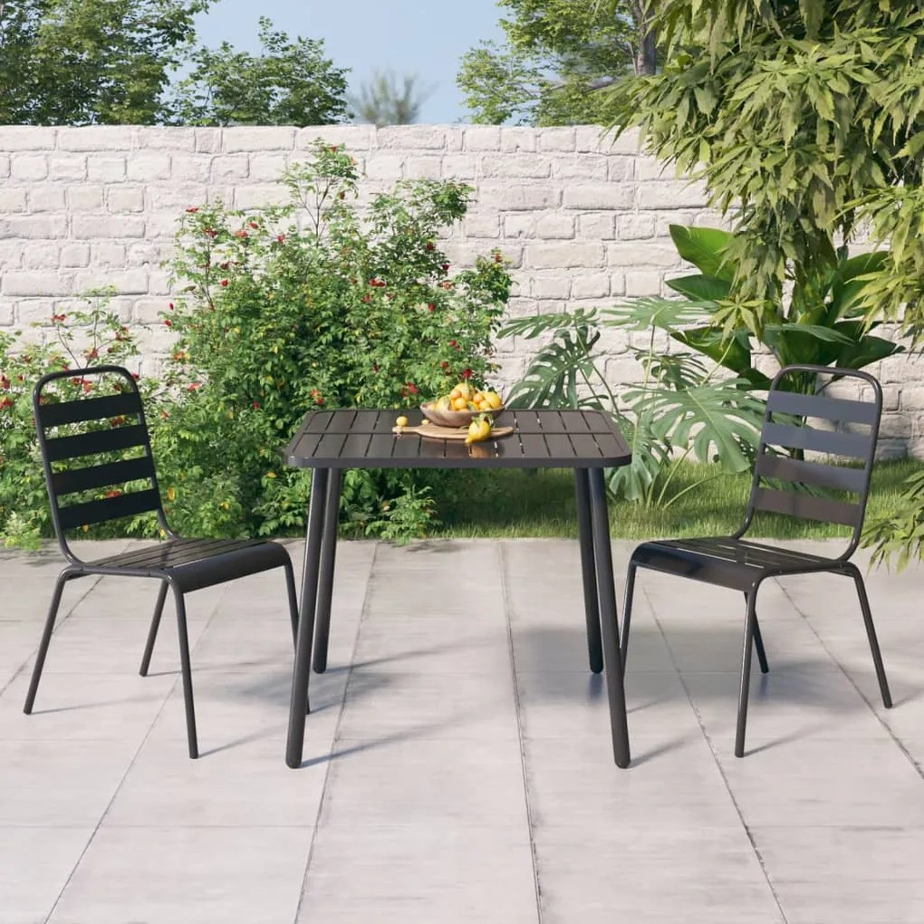 3187987 vidaXL 3 pcs conjunto de jantar para jardim aço antracite