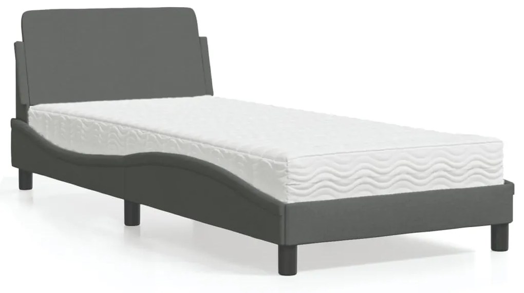 Cama com colchão 90x190 cm tecido cinzento-escuro