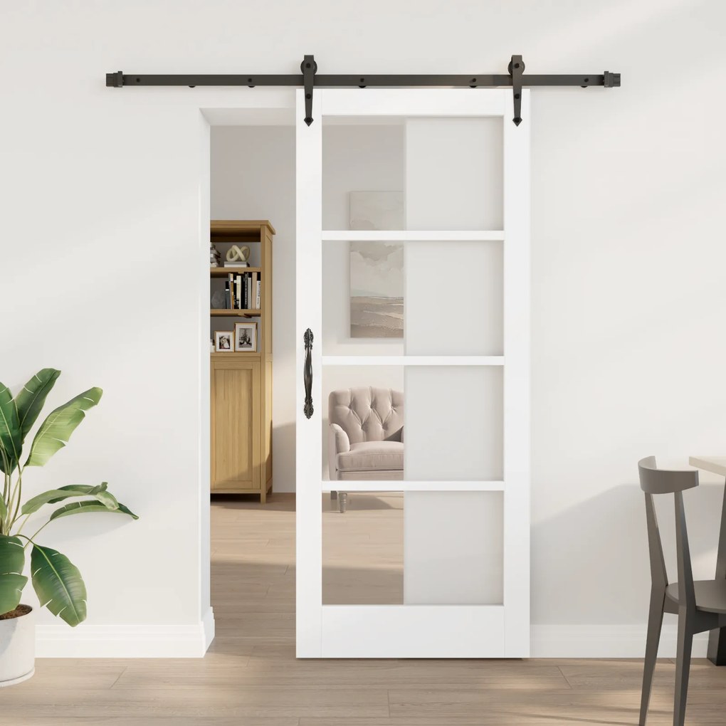 vidaXL Porta Deslizante com Conjunto de Ferragens Branca 83x202 cm Madeira Sólida de Pinho