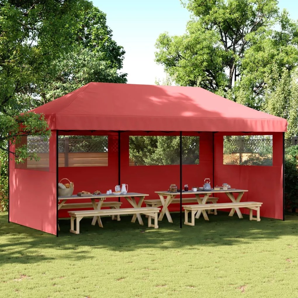 vidaXL Tenda para festas pop-up dobrável com 3 paredes laterais bordô