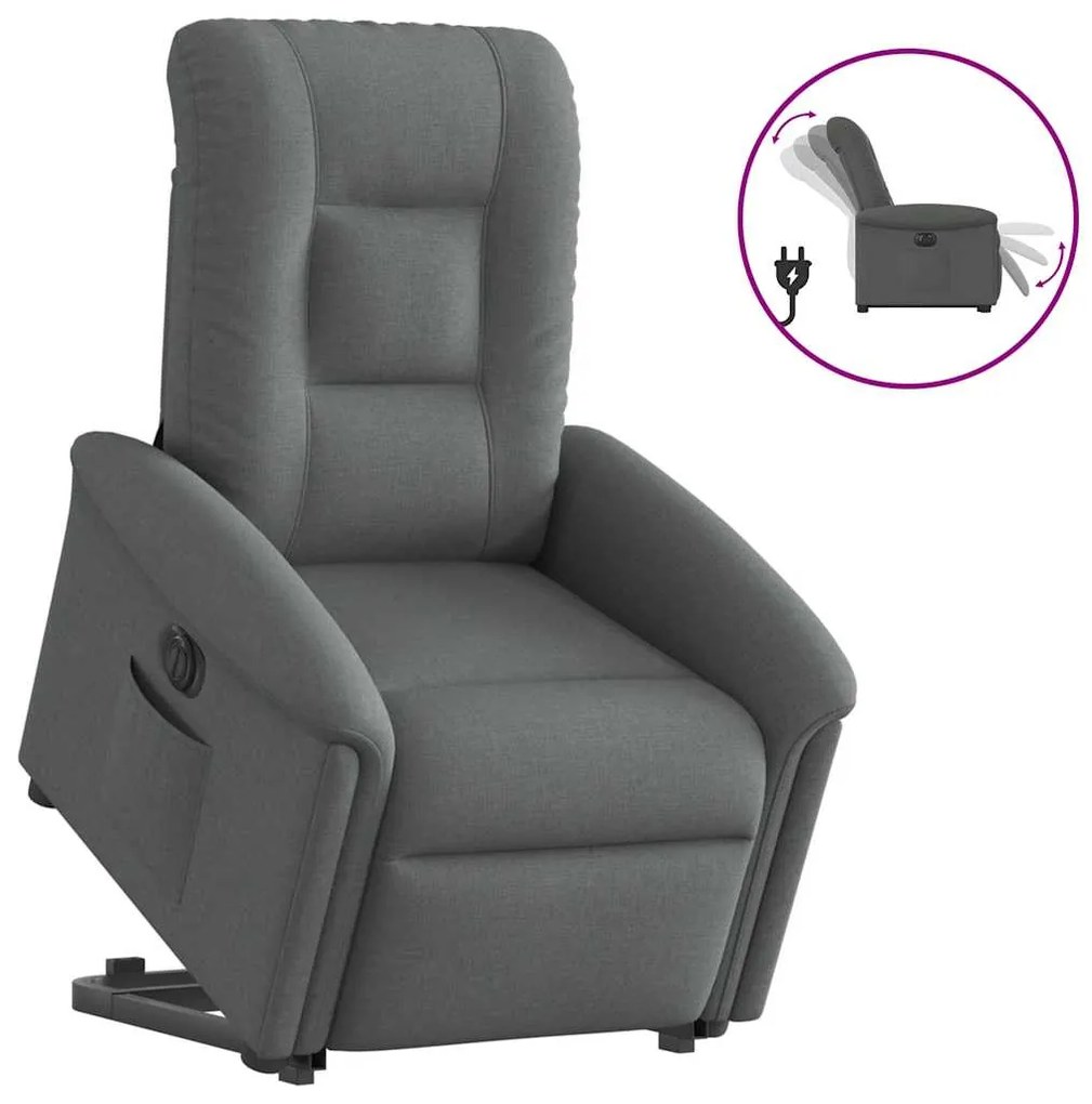 vidaXL Poltrona reclinável elevatória elétrica tecido cinzento-escuro