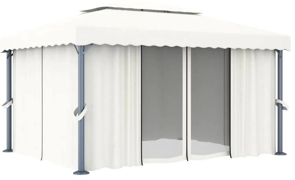 Gazebo com cortinas e cordões de luzes LED 4x3 m branco nata