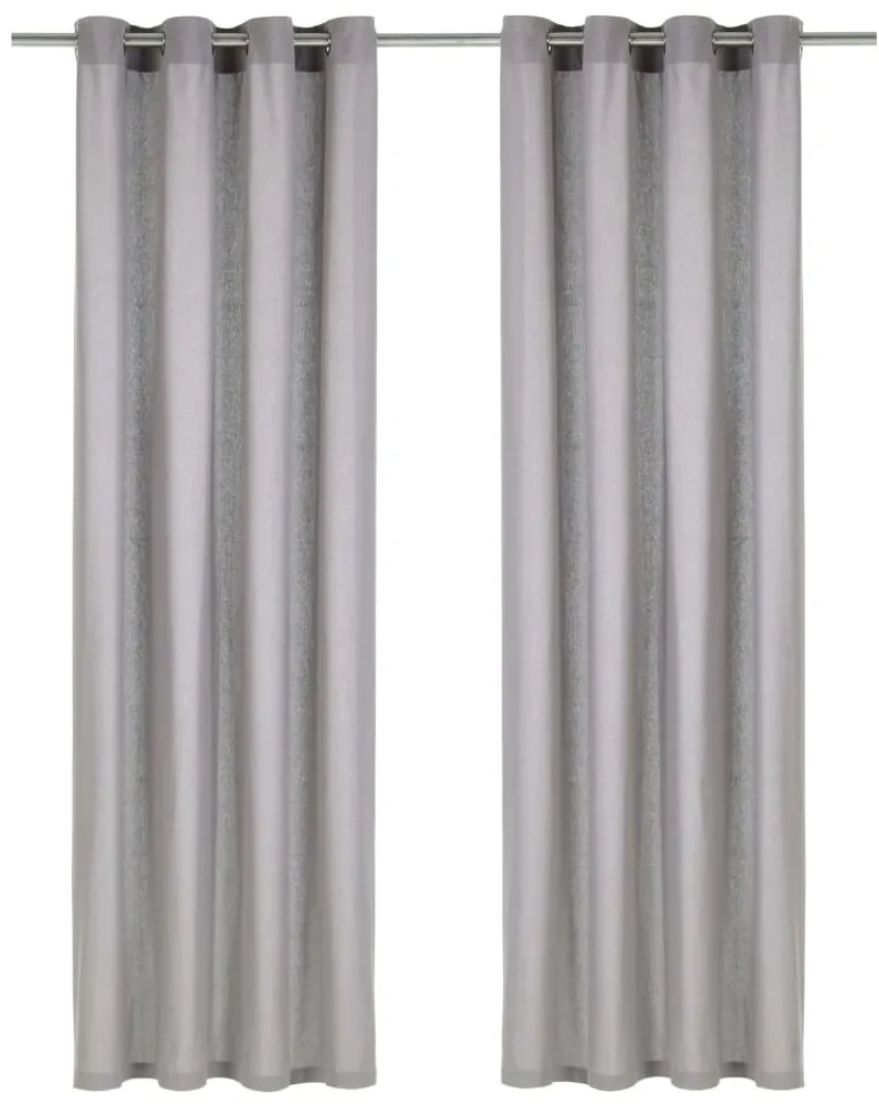 Cortinas com argolas de metal 2 pcs algodão 140x175 cm cinzento