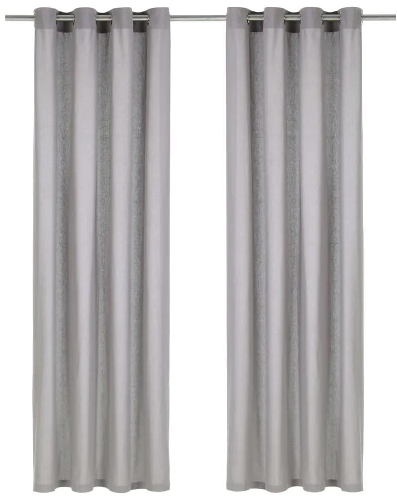Cortinas com argolas de metal 2 pcs algodão 140x175 cm cinzento
