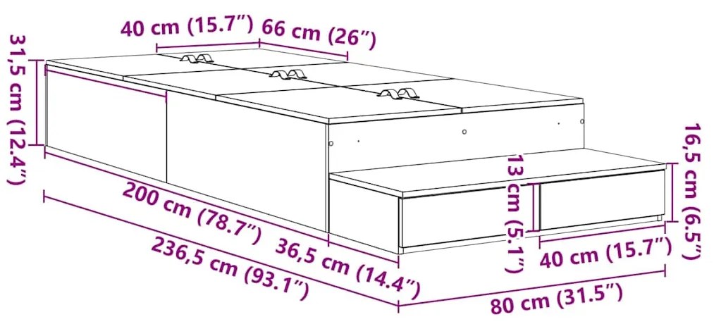 Cama de Armazenamento Branca 80x200 cm