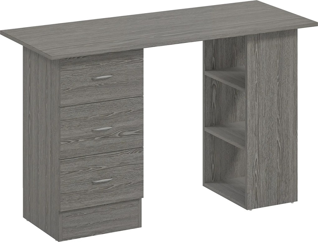 HOMCOM Secretária de computador reversível, mesa de computador com 3 gavetas e 3 prateleiras abertas, 120 x 49 x 72 cm, cinza | Aosom Portugal
