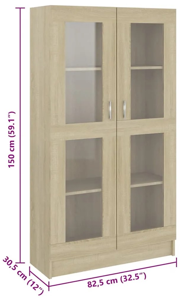 Armário vitrine derivados de madeira carvalho sonoma