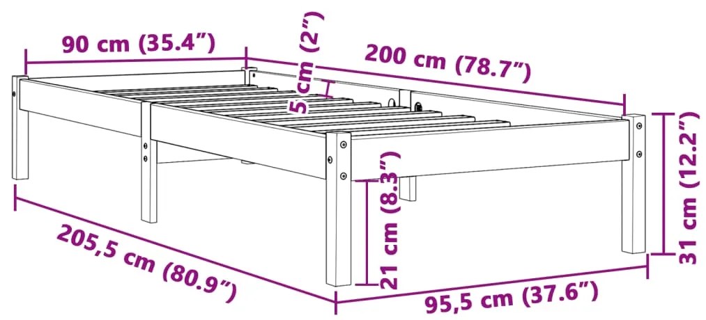 Cama sem colchão 90x200 cm pinho maciço castanho-mel