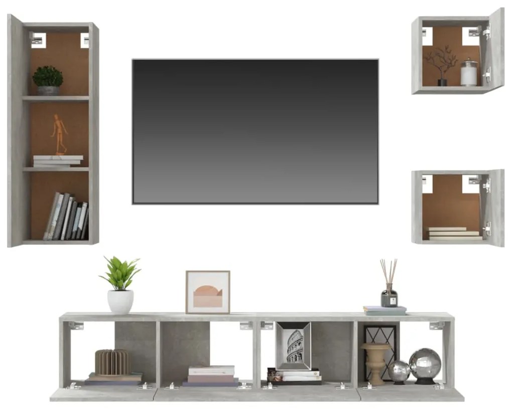 Conjunto móveis de TV 5 pcs madeira processada cinzento cimento