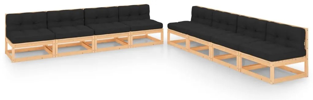 8 pcs conjunto lounge de jardim c/ almofadões pinho maciço