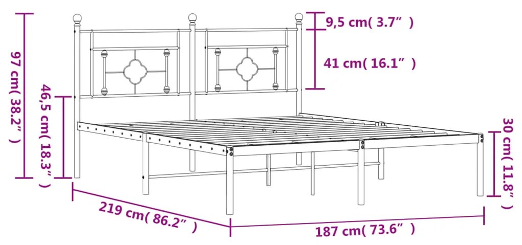 Estrutura de cama com cabeceira 183x213 cm metal branco