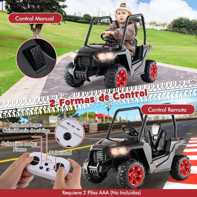 Carro de brincar a bateria de 24V com controlo remoto 3 velocidades 2 suspensões de mola Música de arranque lento Preto