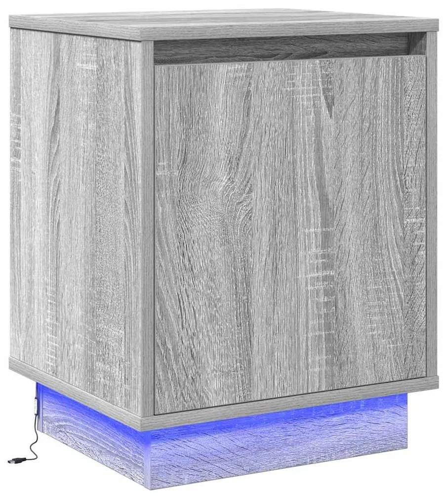 Cômoda de Cabeceira com Luzes LED Cinza Sonoma 39x34,5x50 cm