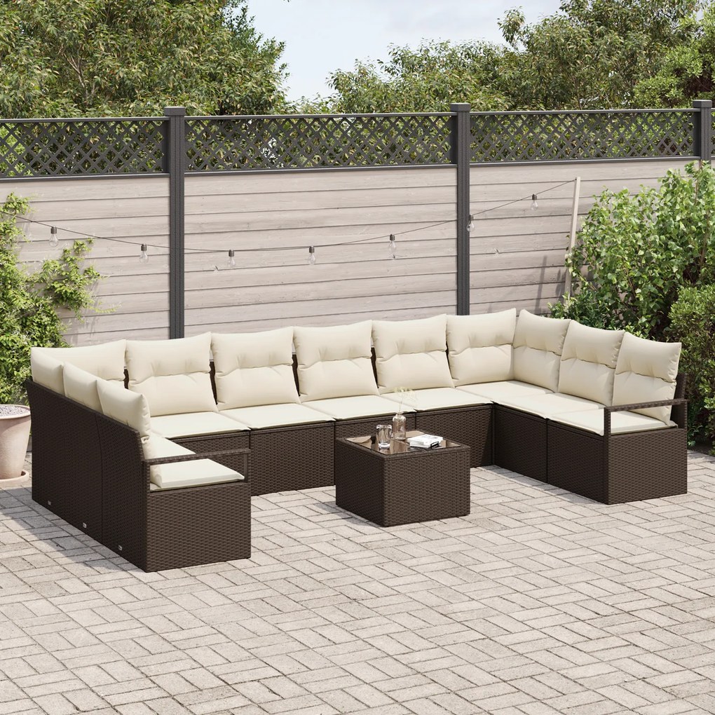 Conjunto de Sofá de Jardim de 10 Peças com Almofadas Cinza Vime Sintét