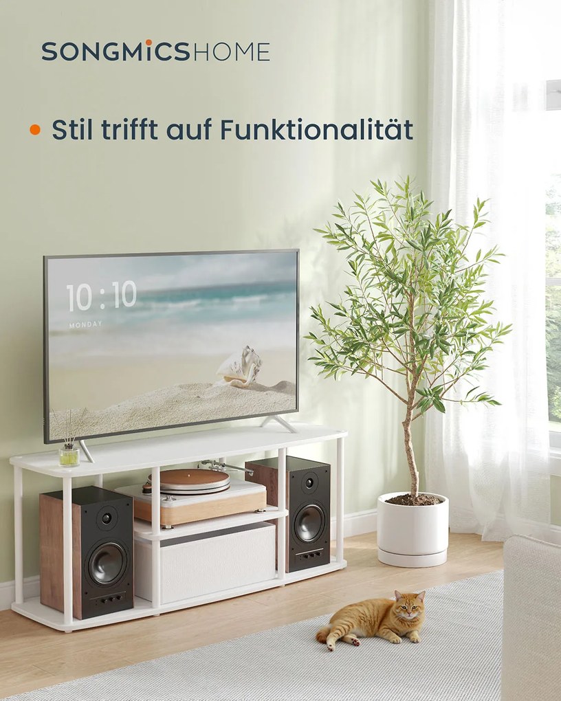 Móvel TV 110 x 35 x 46 cm para televisores até 50 polegadas em aglomerado de madeira, aço branco