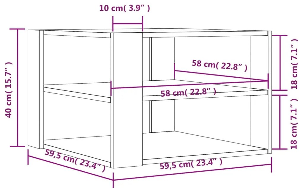 Mesa de centro 59,5x59,5x40 cm derivados madeira cinza sonoma