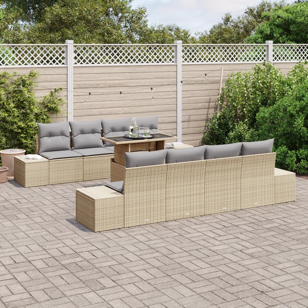 Conjunto de Sofá de Jardim 7 Peças com Almofadas Bege em Rattan Sintét