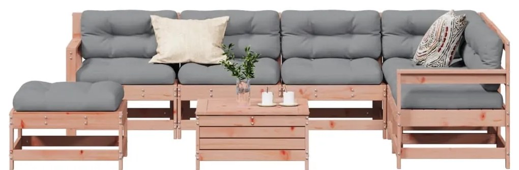 8 pcs conj. lounge jardim c/ almofadões madeira douglas maciça