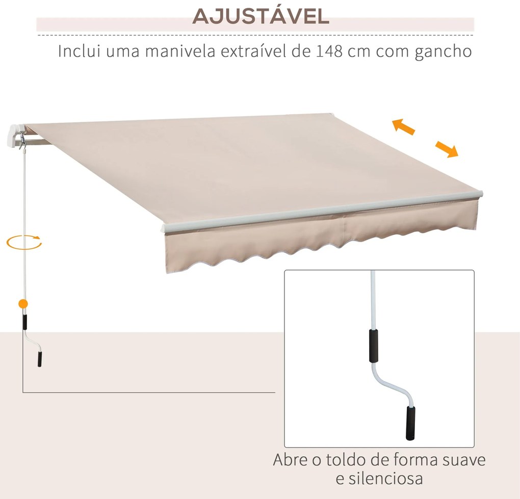 Toldo Manual Retrátil 295x200 cm Toldo para Varanda com Manivela de Me