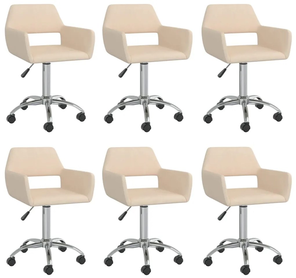 vidaXL Cadeiras de jantar giratórias 6 pcs tecido cor creme
