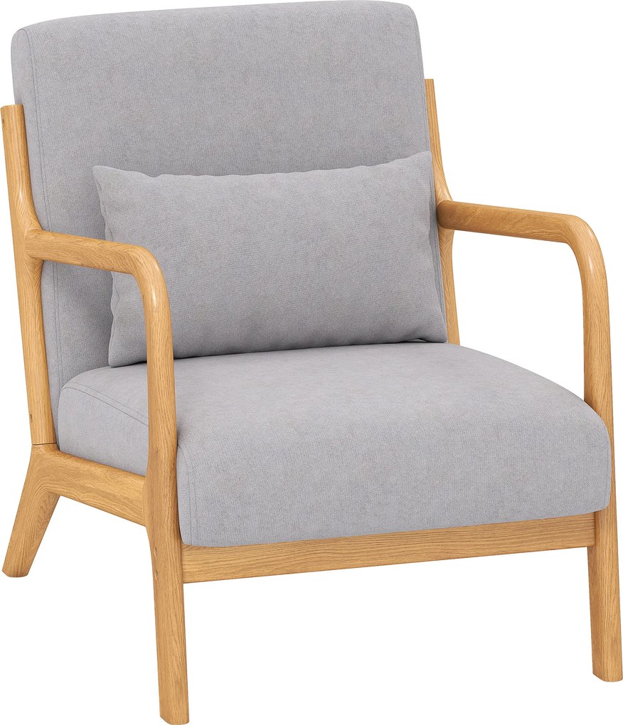 HOMCOM Poltrona para Sala Nórdica Acolchoada com Apoio para os Braços e Estrutura de Madeira de Borracha 61x78x76 cm Cinza | Aosom Portugal