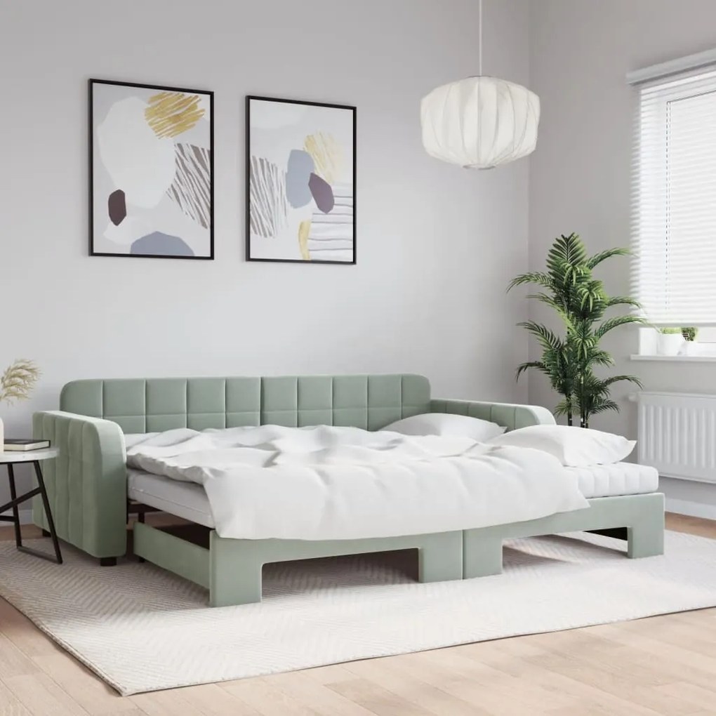 vidaXL Sofá-cama c/ gavetão e colchões 90x190 cm veludo cinzento-claro