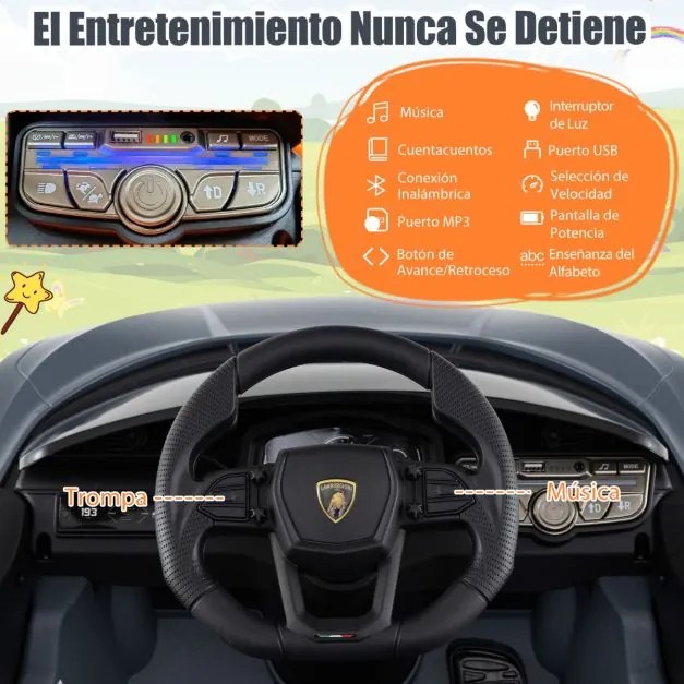 Carro elétrico para crianças 12V com controle remoto, portas hidráulicas, rodas de transporte e suspensão nas 4 rodas Cinzento