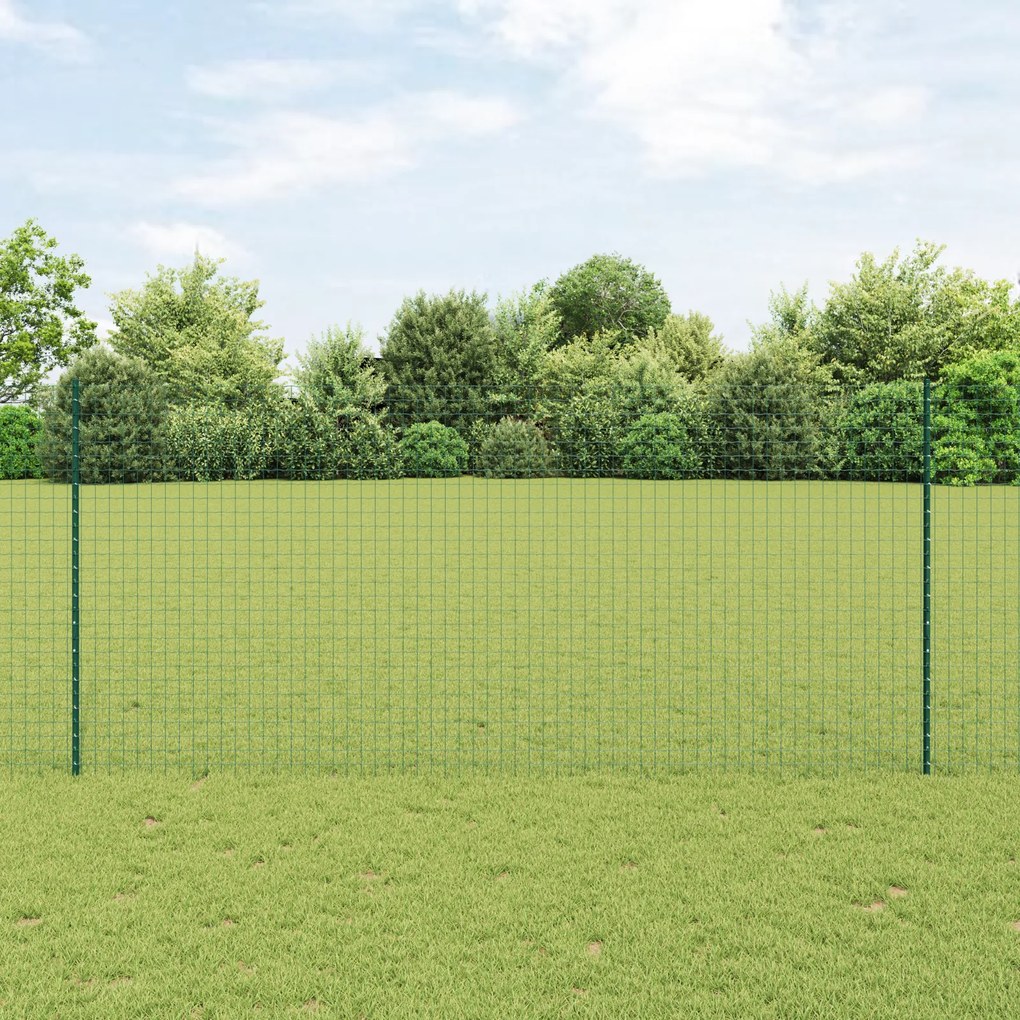 vidaXL Cerca Euro com 5 Postes U Verde 1.4x10 m Aço