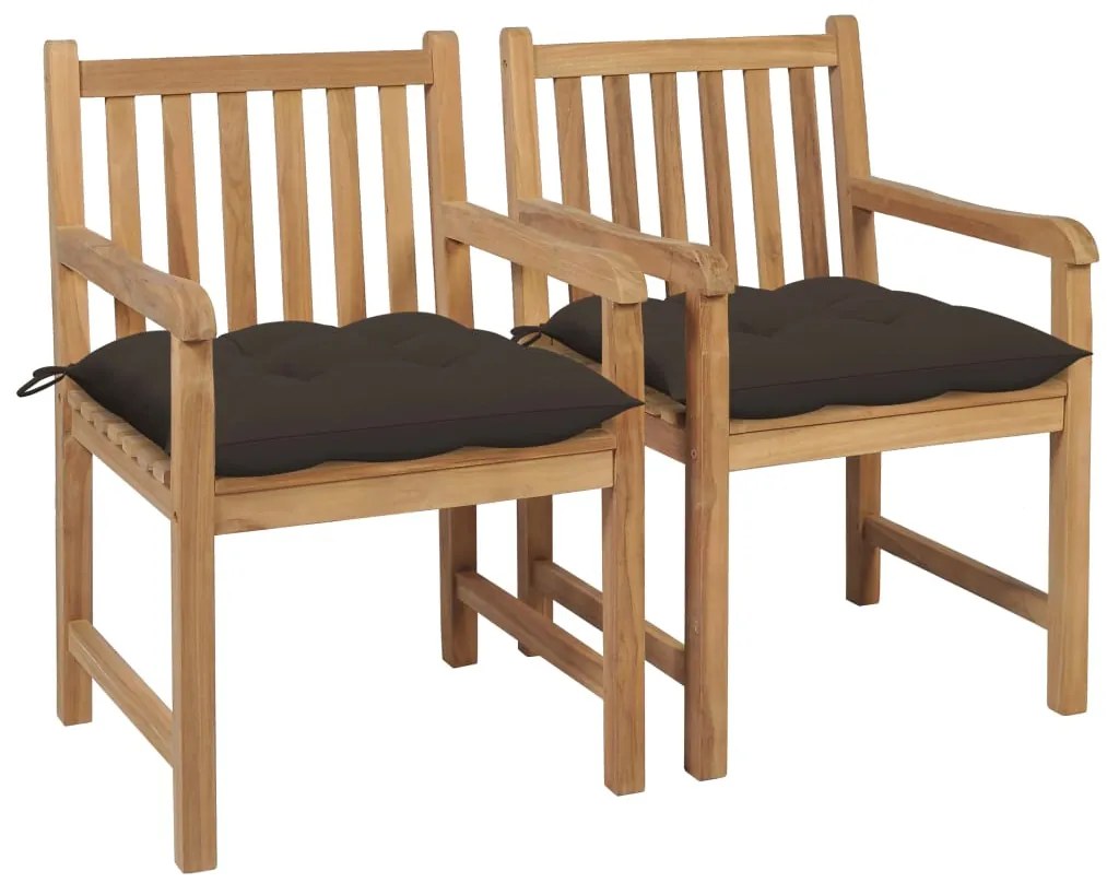 vidaXL Cadeiras de jardim c/ almofadões cinza-acast. 2 pcs teca maciça