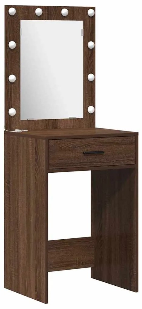 Conjunto de Mesa de Maquiagem de 3 Peças com LED em Madeira de Carvalh