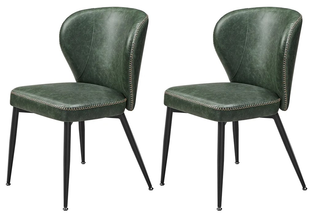 Coleção VASAGLE EKHO - Cadeira de jantar, conjunto de 2, cadeira de cozinha estofada, PU com costura, estilo moderno de meados do século, sala de estar, sala de recepção, restaurante, verde floresta LDC180C02