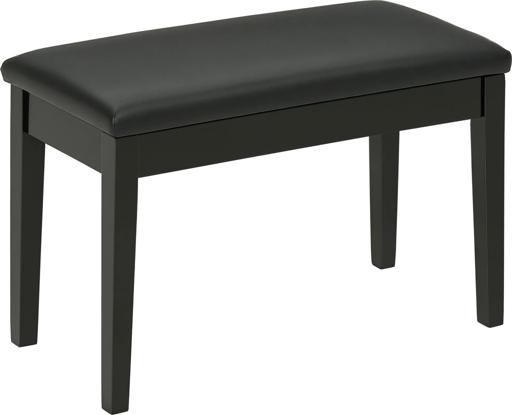 Banco de piano com assento almofadado, pés em madeira maciça e revestimento sintético, 75 x 35 x 49 cm, preto