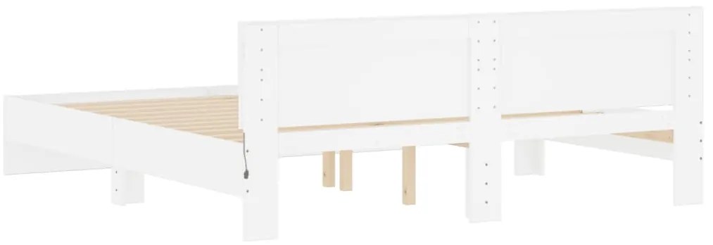 Estrutura de cama com cabeceira e luzes LED 200x200 cm branco