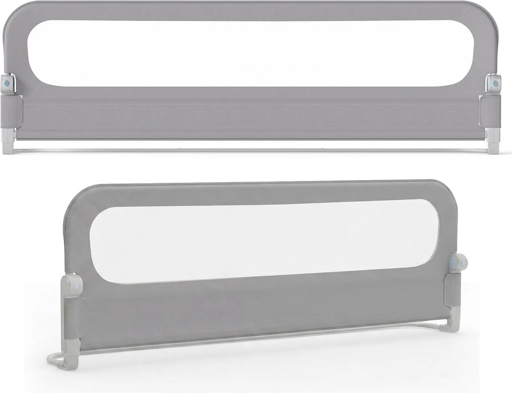 Conjunto 2 Barreiras segurança bebés dobrável para cama 178 / 198 x 36 x 60 cm com altura ajustável, capa removível em tecido Oxford, base em U e corr