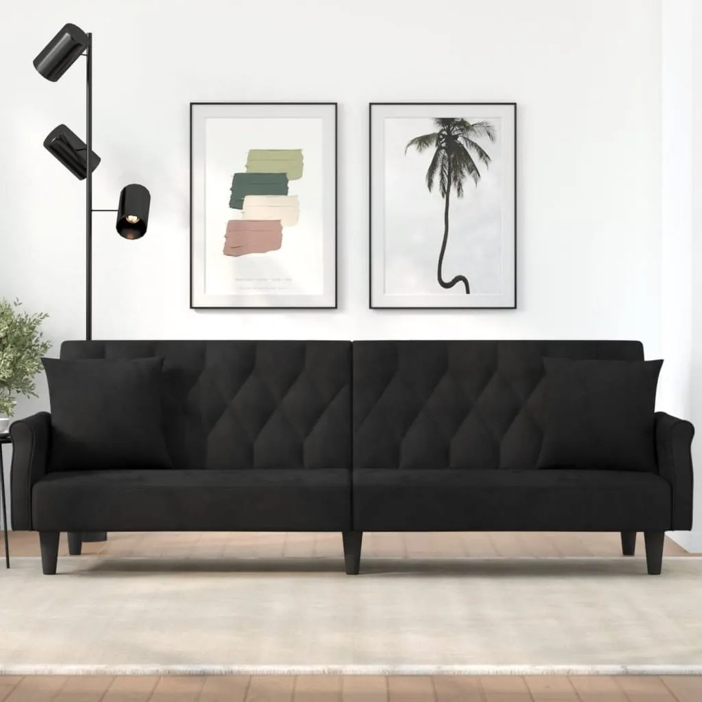 vidaXL Sofá-cama com apoio de braços veludo preto
