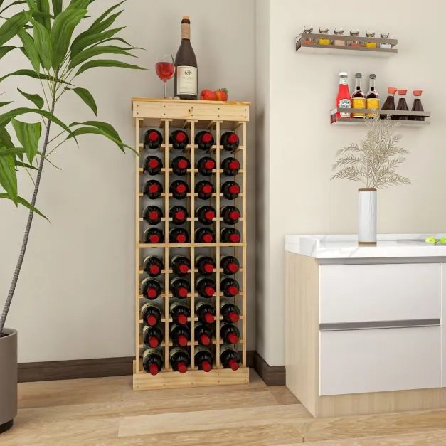 Garrafeira para vinhos 47 x 28 x 113 cm com barra de 10 níveis, garrafeira empilhável para 40 garrafas de 750 ml, madeira de pinho natural