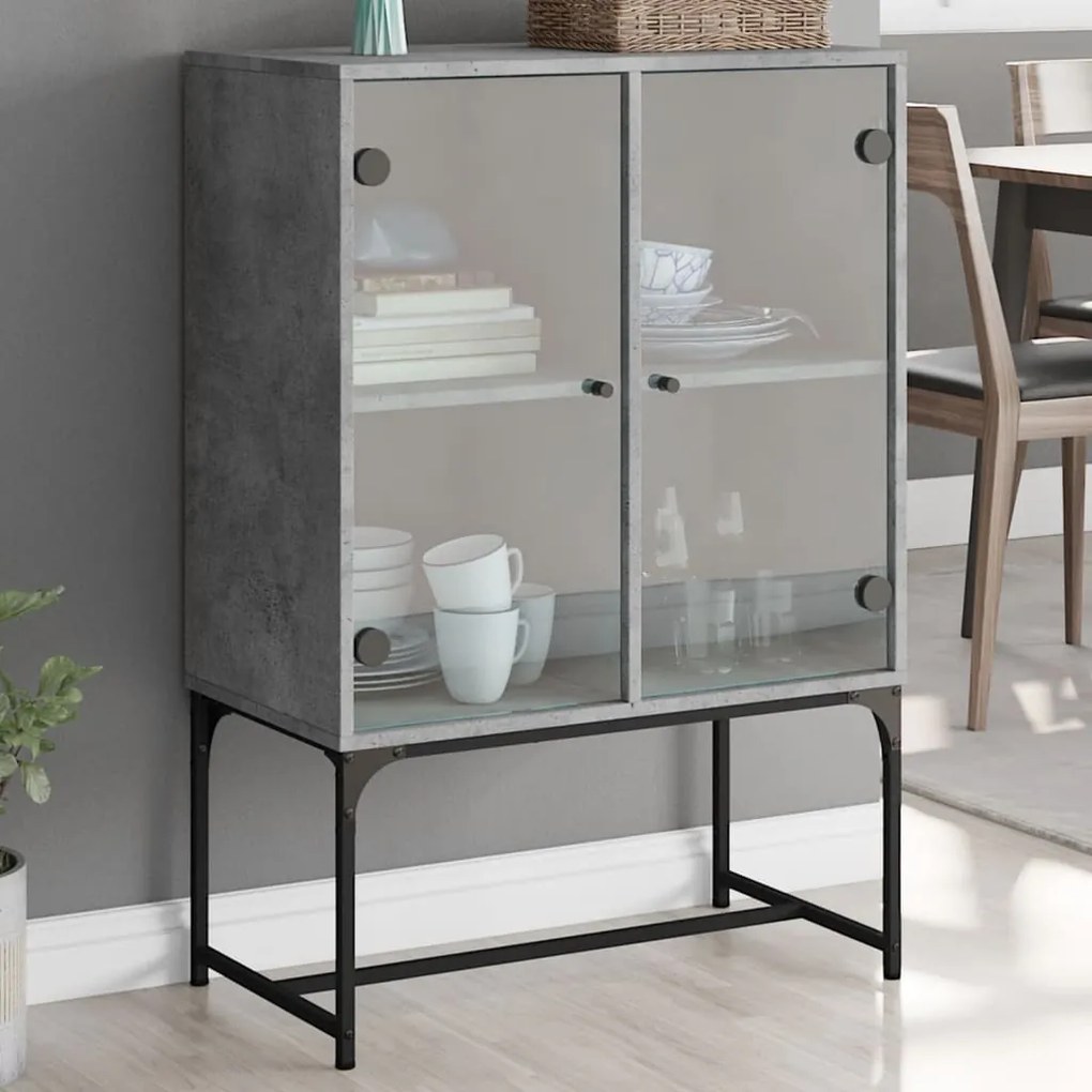 vidaXL Armário de apoio c/ portas de vidro 69x37x100 cm cinza cimento