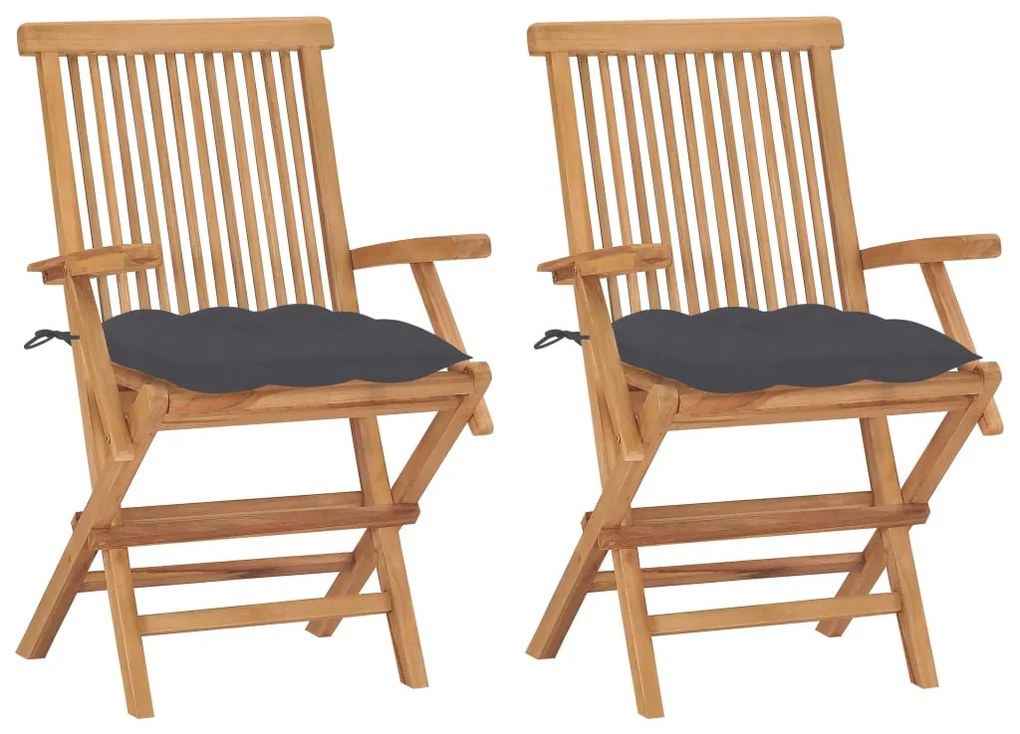 vidaXL Cadeiras de jardim c/ almofadões antracite 2 pcs teca maciça