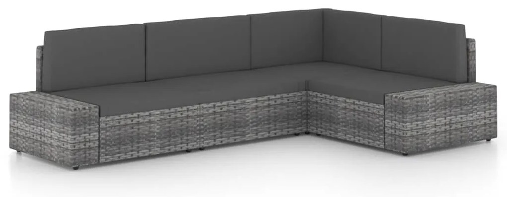 4 pcs conjunto lounge de jardim c/ almofadões vime PE cinzento