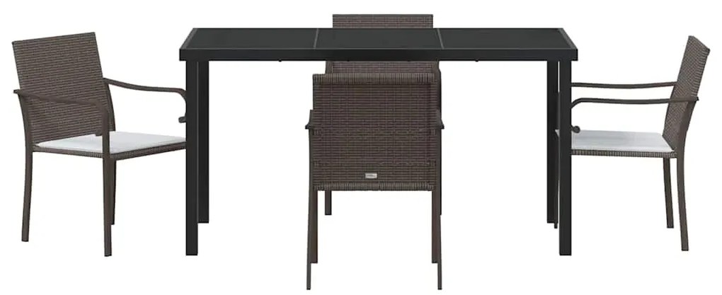 Conjunto de Jantar de Jardim de 5 Peças com Almofadas - Rattan Poli Ca