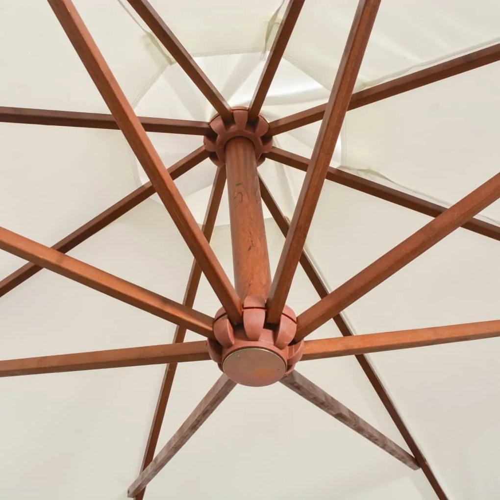 Guarda-sol suspenso com poste de madeira 350 cm branco