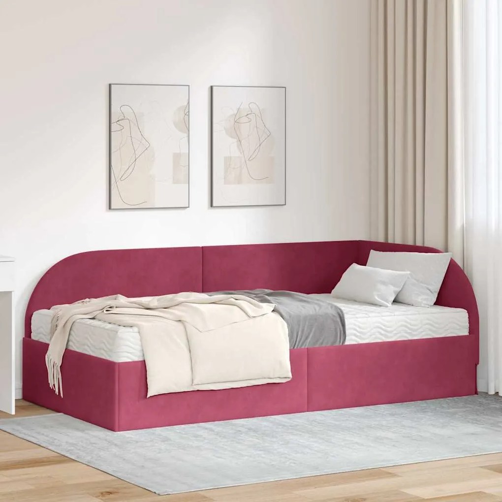 vidaXL Estrutura de Cama de Canto com Colchão 2 pcs Vermelho Veludo