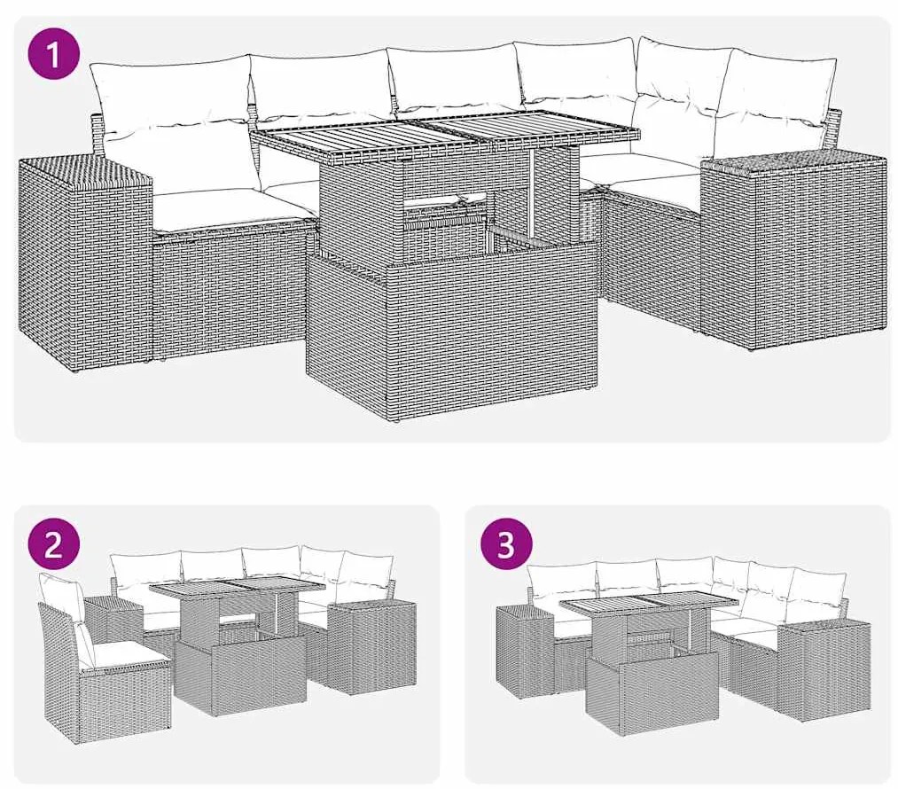 6 pcs conjunto sofás de jardim com almofadões vime cinzento