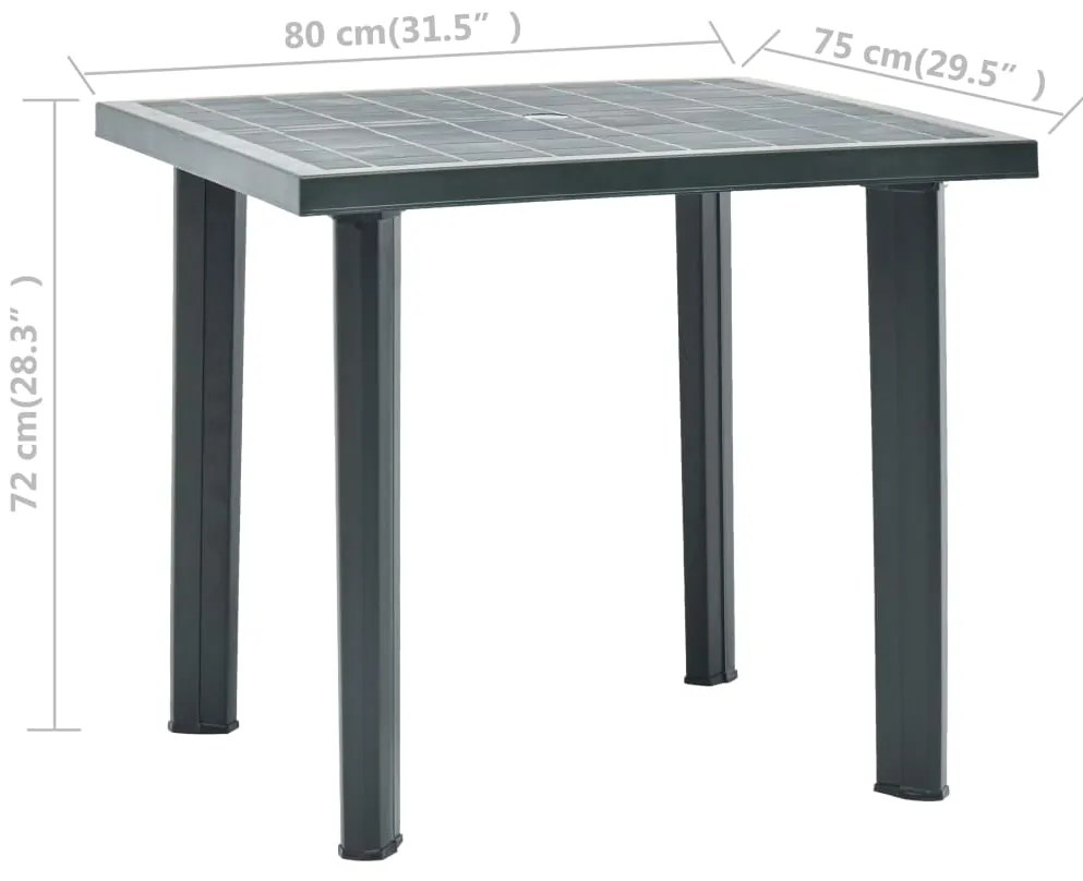 Mesa de jardim 80x75x72 cm plástico verde