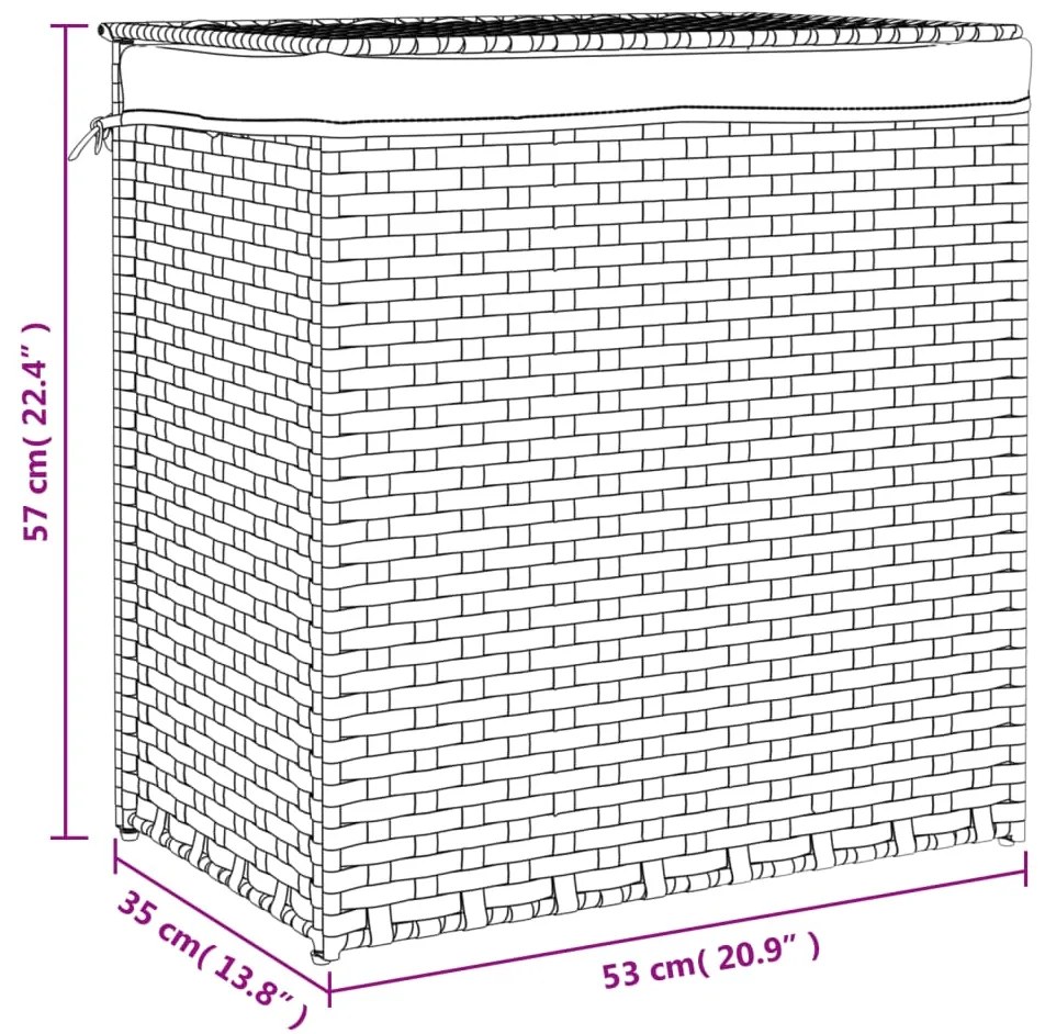 Cesto p/ roupa suja c/ 2 secções 53x35x57 cm vime PE cinzento